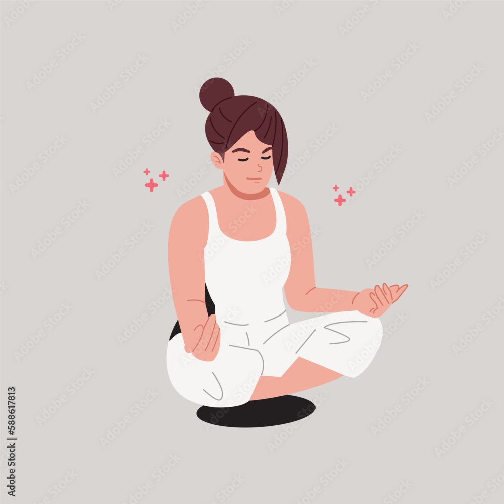 peaceful woman meditating in yoga lotus pose isolated vector on white background