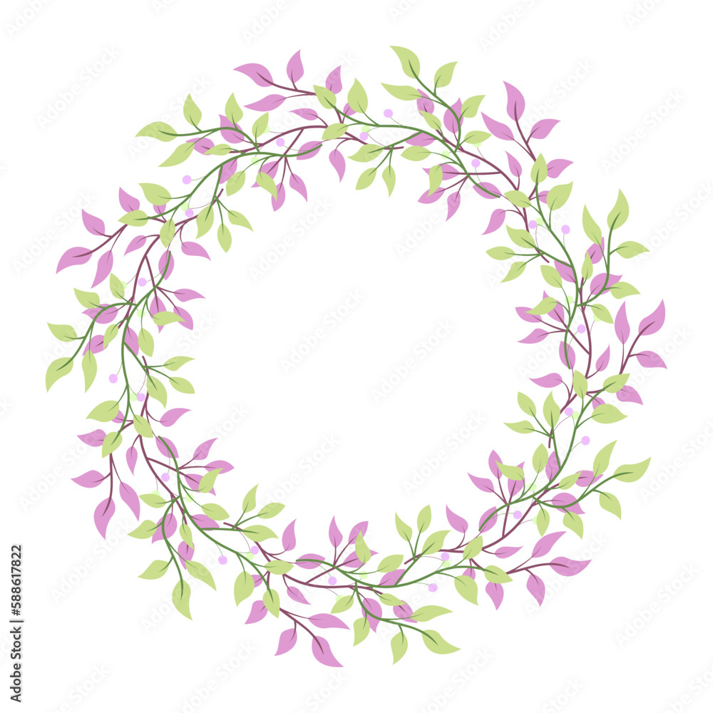 Flat floral wreath for wedding invitation card element