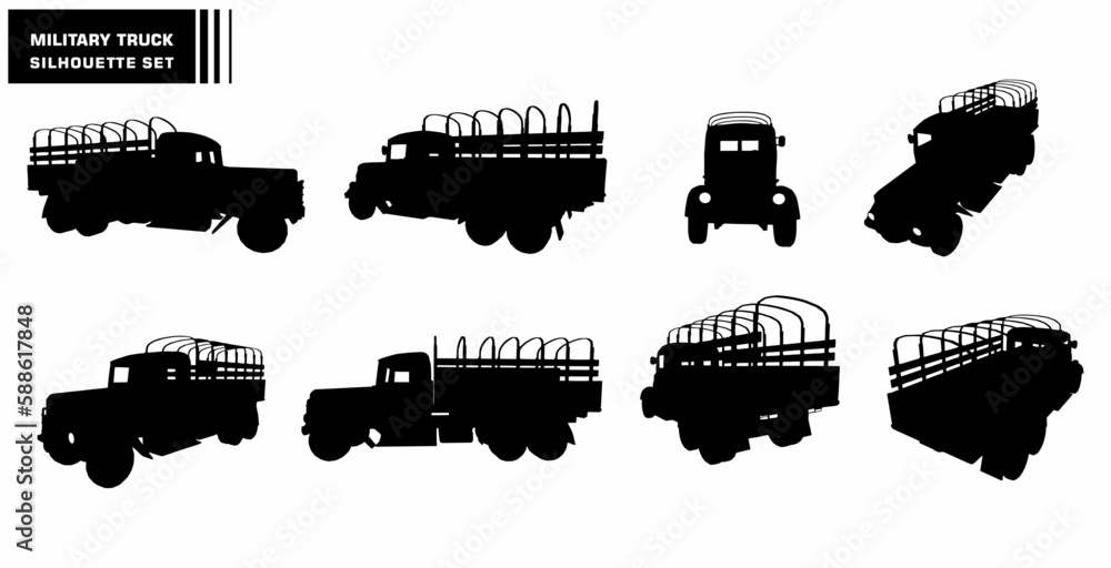vector set of truck war vehicle silhouettes 