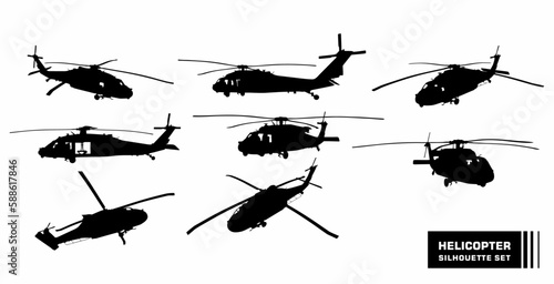 vector set of helicopter war vehicle silhouettes