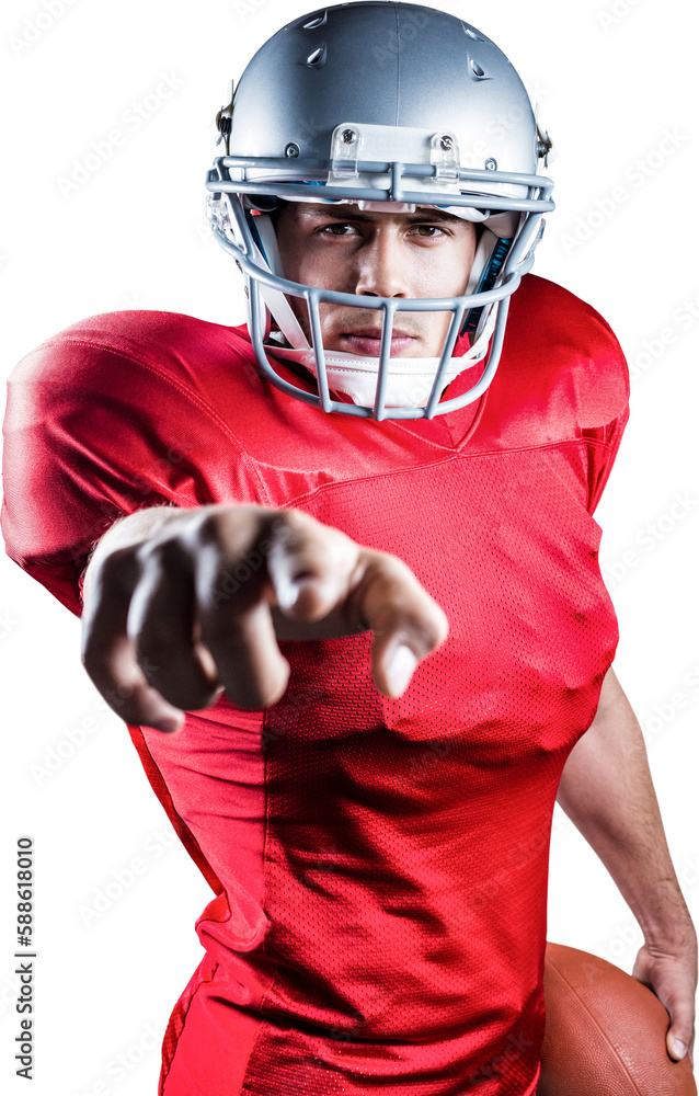 Portrait of American football player pointing
