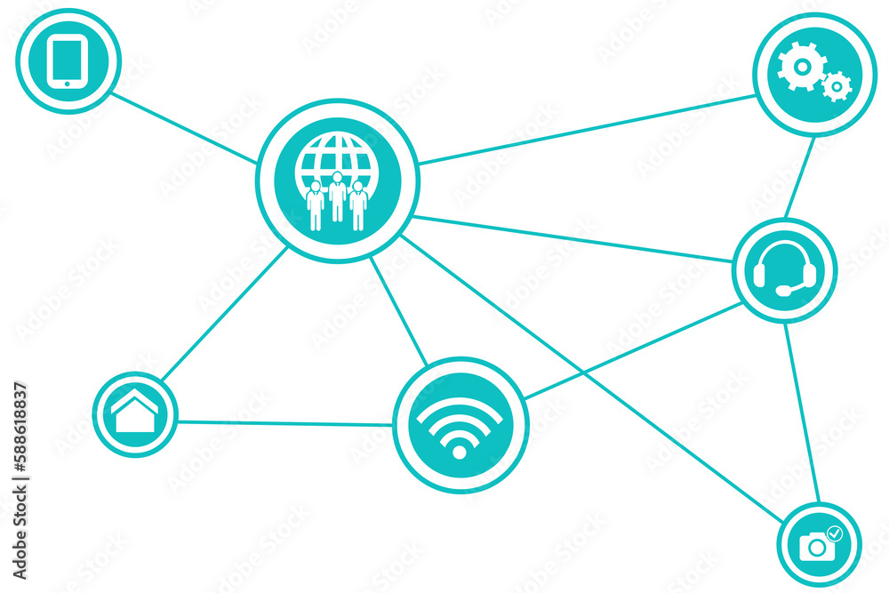 Digital composite image of icon on turquoise circles Digital composite image of icon on turquoise circles