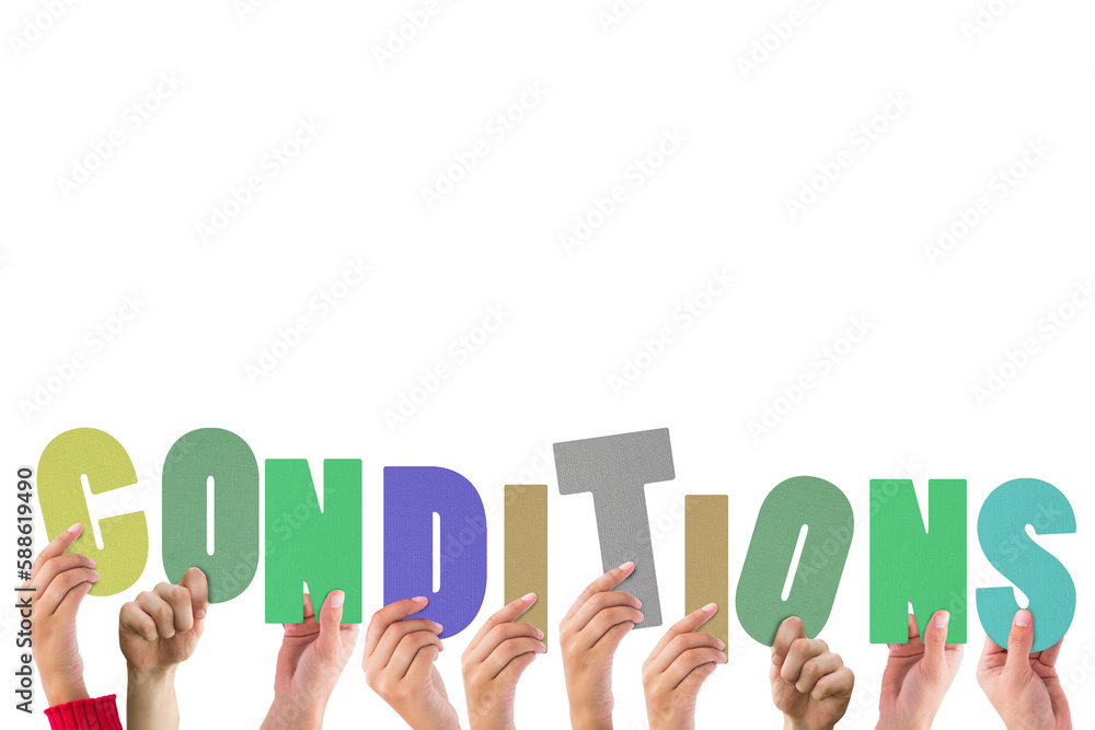 Colorful alphabet spelling condition held up by people Colorful alphabet spelling condition held up by people