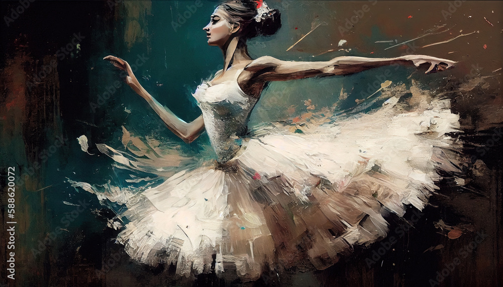 Colorful Watercolor Ballerina Oil Painted Ballet Dancer AI Generative