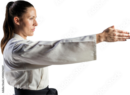 Canvas Print Female fighter performing karate stance