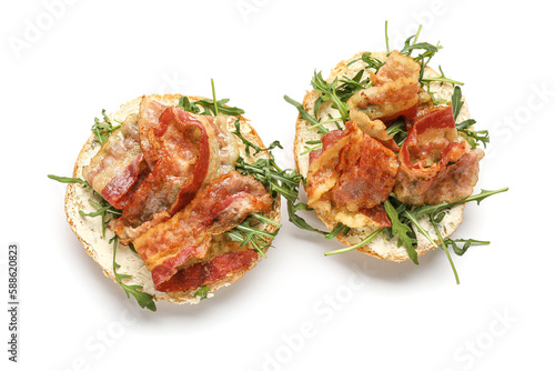 Two open-faced bacon and ar...