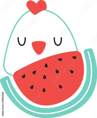 Hen Eats Watermelon