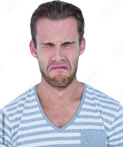 Casual man crying in front of camera 