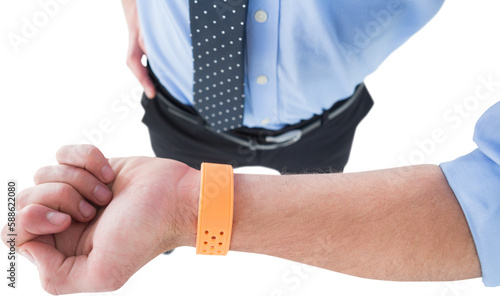 High angle view of businessman wearing smart watch