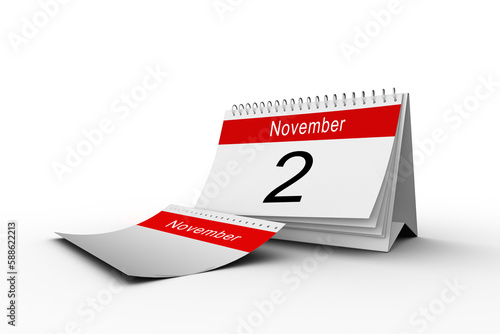 Desk calendar showing date of 2nd November