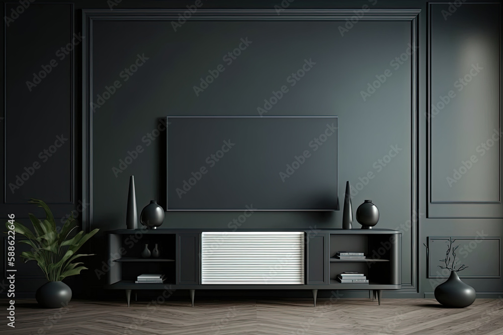 Television put on tv stand wood table, in minimal empty space luxury room background AI Generative
Television put on tv stand wood table, in minimal empty space luxury room background AI Generative