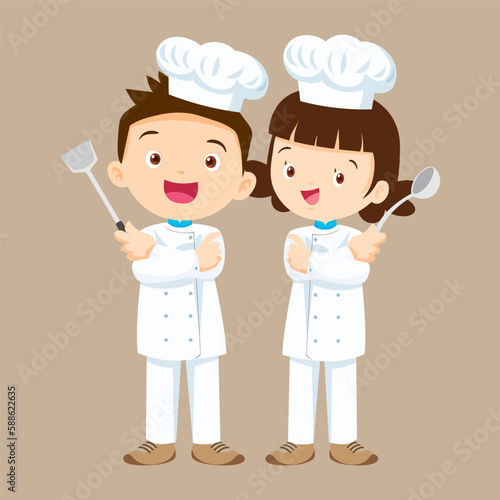 cute little chef kids boy and girl character 11