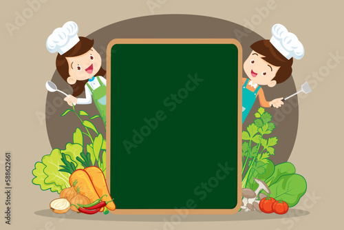 Chef Kids Cooking class design template.Cute little chef cooking meal menu