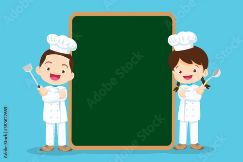 Chef Kids Cooking class design template.Cute little chef cooking meal menu