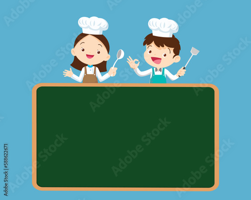 Chef Kids Cooking class design template.Cute little chef cooking meal menu