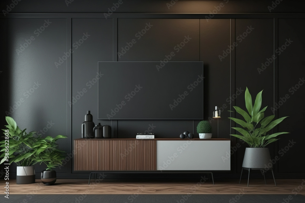 Television put on tv stand wood table, in minimal empty space luxury room background AI Generative
Television put on tv stand wood table, in minimal empty space luxury room background AI Generative