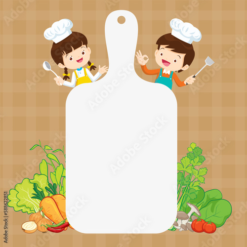 Chef Kids Cooking class design template.Cute little chef cooking meal menu