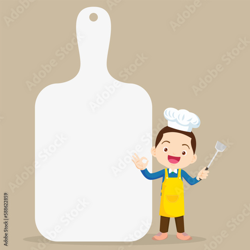 Chef Kids Cooking class design template.Cute little chef cooking meal menu
