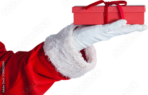 Santa claus holding a gift box in hand