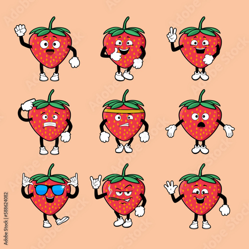 Set of Cute strawberry fruit character