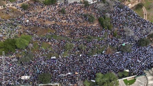 Ten Thousands of protesters in front of israel parliament, drone view 

Jerusalem near the Supreme Court and the Knesset against plans by prime minister new government to trample the legal system. JER photo