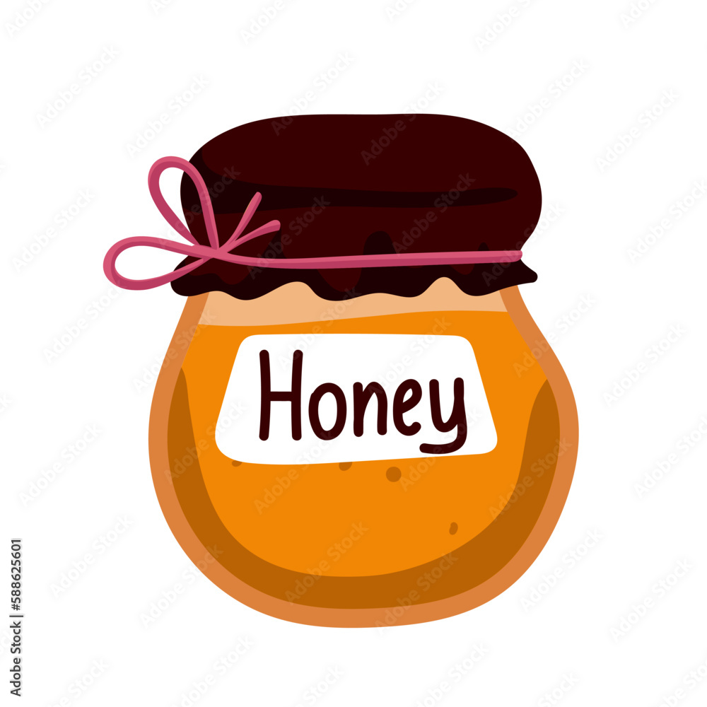 Cartoon honey jars. Glass pots isolated vector illustration