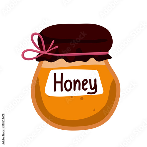 Cartoon honey jars. Glass pots isolated vector illustration. Transparent honey jars. Natural yellow honey, golden and fresh nectar in container