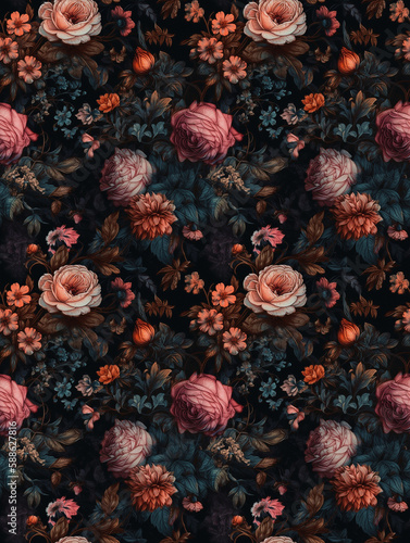 Floral seamless pattern, created with generative AI