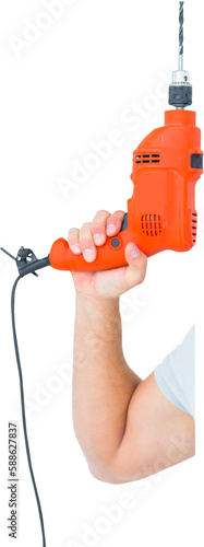Repairman holding orange drill machine
