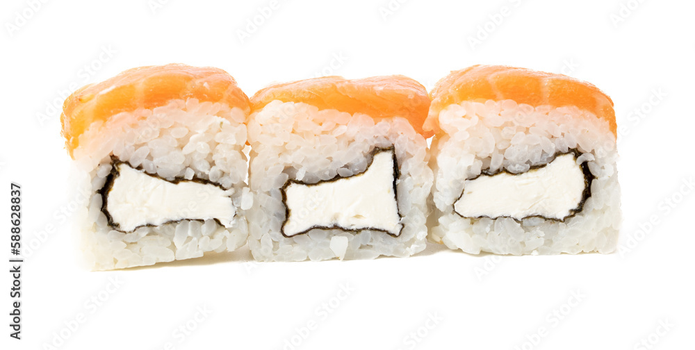 Sushi with fish isolated on white background. Close-up Sushi with fish isolated on white background. Close-up
