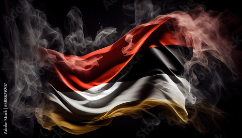 Country Flag of Egypt in Explosion or Splashing With White Smoke Wind on Dark Backdrop AI Generative
