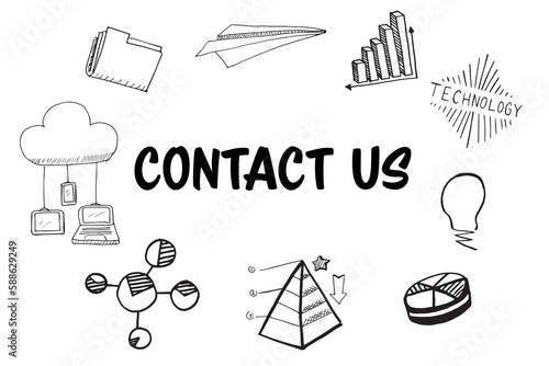 Contact Us text surrounded by various vector icons