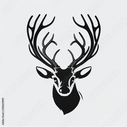 deer  horns front view black and white silhouette white background logo minimal flat design  2D animation style