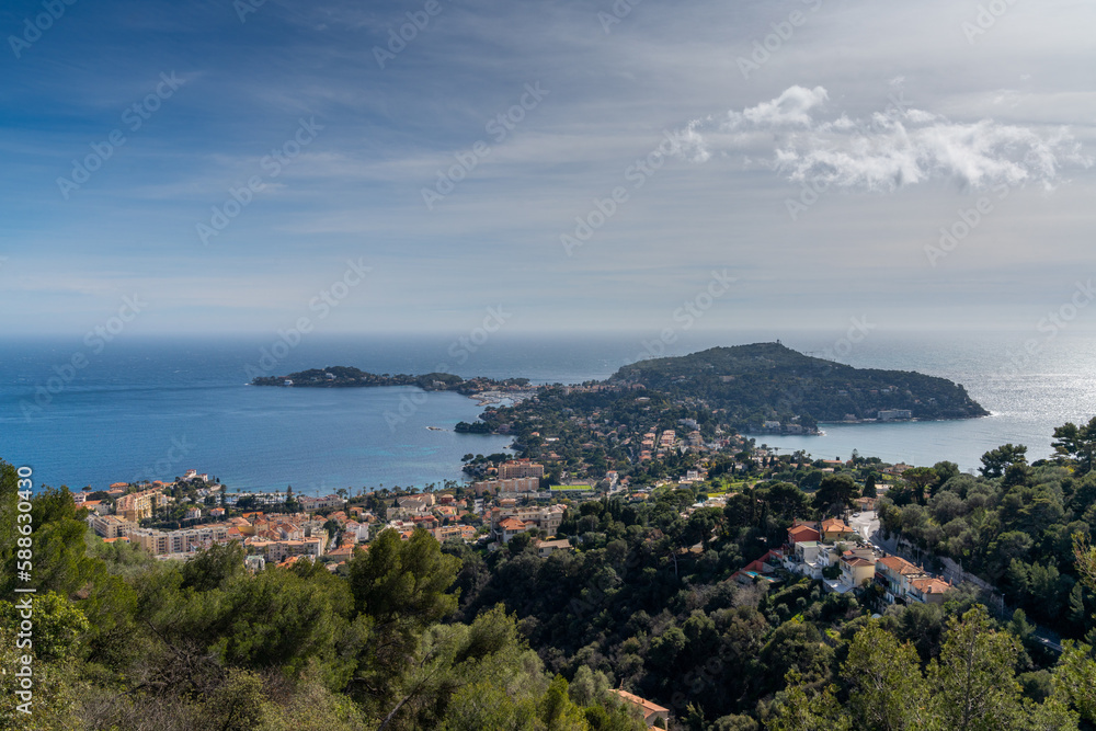 landscape view of the Cap Ferrat peninsula with its idyllic villages on the French Cote d'Azur
