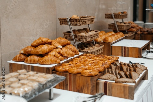 croissants and buns on the buffet
