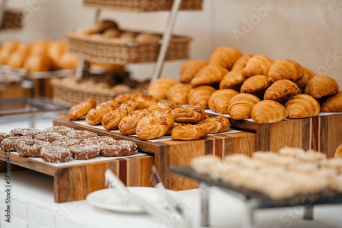 croissants and buns on the buffet