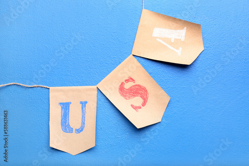 USA flags on blue backgroun...
