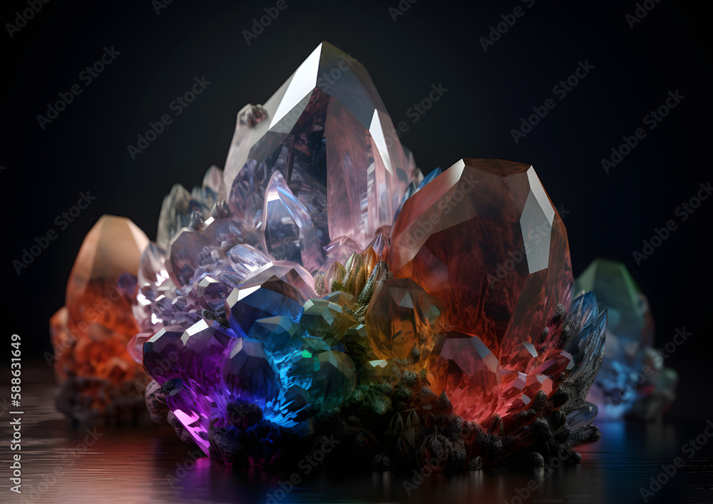 Precious crystals Isolated on a black Background, Generative AI
