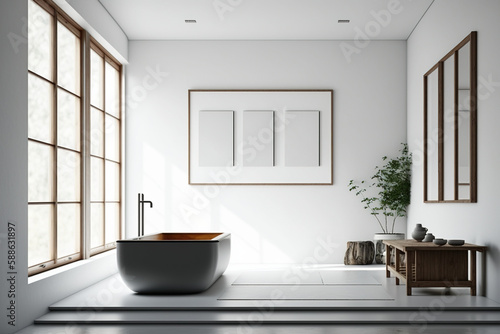 Blank horizontal poster frame mock up in minimal style bath room interior  modern bath room interior background