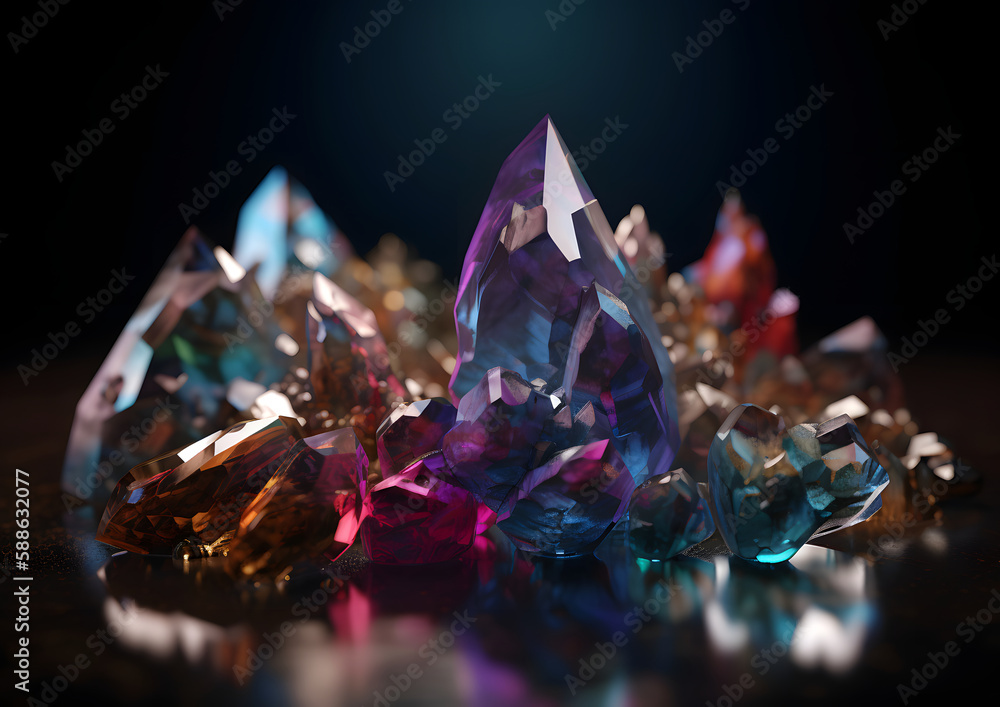 Precious crystals Isolated on a black Background, Generative AI Precious crystals Isolated on a black Background, Generative AI