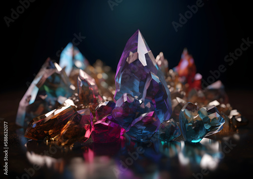 Precious crystals Isolated on a black Background, Generative AI