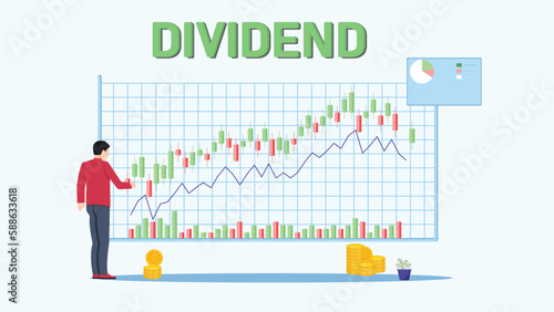 Dividend Growth Graph Increasing with time. Concept showing Profits from dividend.