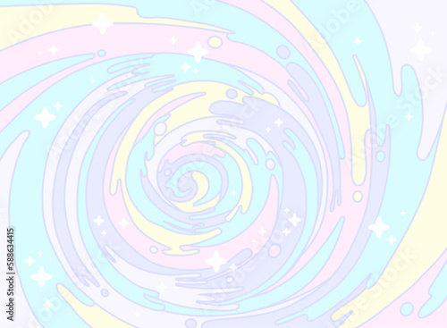 カラフルなインクが混ざり合う螺旋の背景イラスト