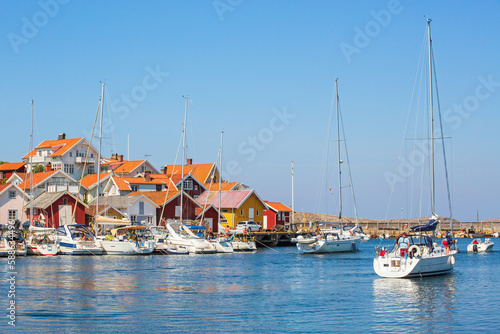 Sailboat on its way into Grundsund harbor on the Swedish west coast