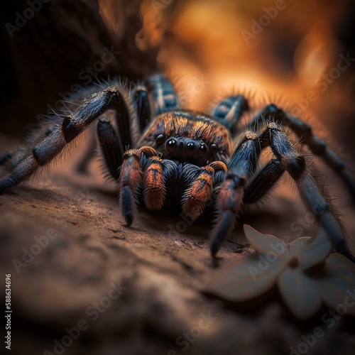 A big Forest Tarantula Crawling on the forest Ground(made by AI)