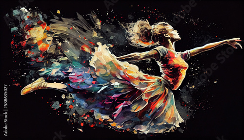 Colorful Watercolor Ballerina Oil Painted Ballet Dancer AI Generative
