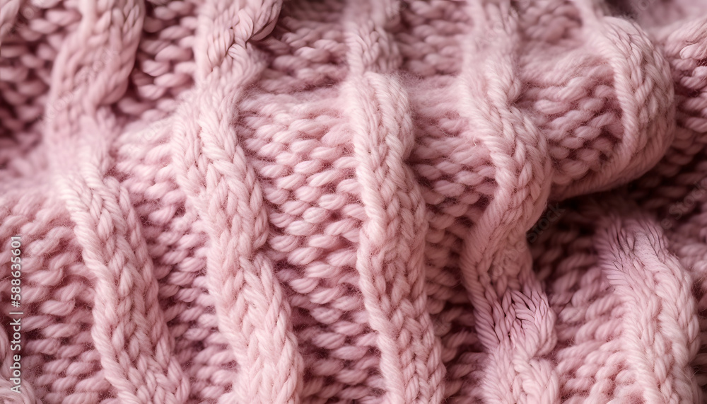 Fototapeta premium Soft Pink Wool Sweater Knitting Background - Cozy Handmade Craft and Style, Generative AI