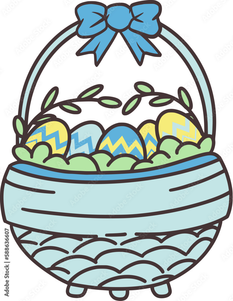 Easter Day Egg in a Basket Flat Hand Drawn Illustration Easter Day Egg in a Basket Flat Hand Drawn Illustration