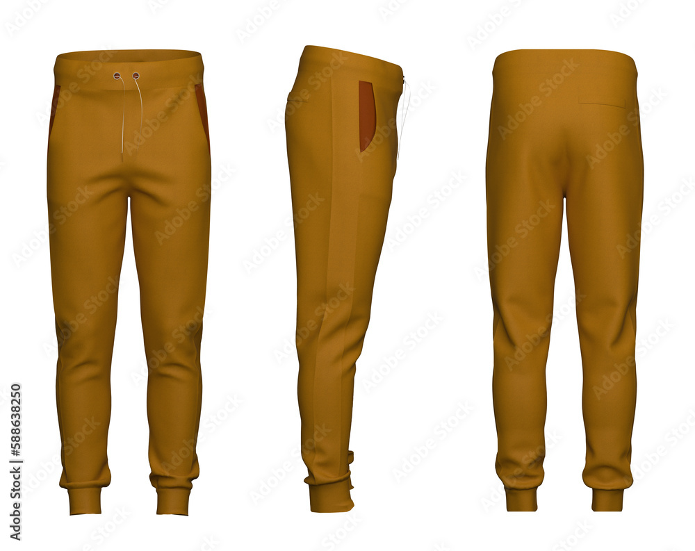 Orange Sweatpants Front, back and side view isolated Orange Sweatpants Front, back and side view isolated