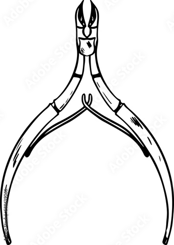 Lineart of manicure nippers isolated black line on white background
